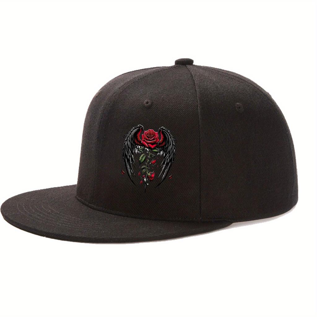 Winged Rose Graphic Baseball Cap Unisex Adjustable Polyester Snapback Hat for Casual Outdoor