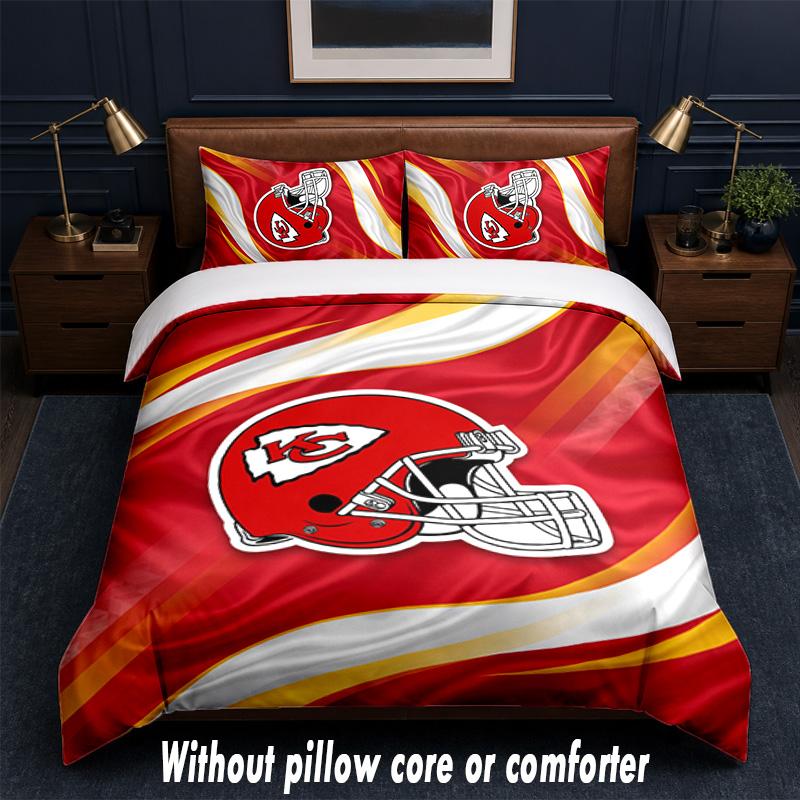 Kansas City Chiefs Design Bed Bedding Set 1 Duvet Cover + 2 Pillowcases Soft Breathable Household Bed Linens