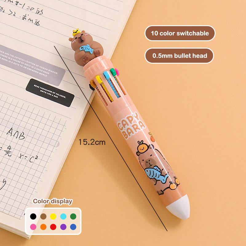 

Мультяшная капибара Десять цветных шариковых ручек Шариковая ручка Разноцветные ручки Красочные сменные многофункциональные 10 цветов в одном письме