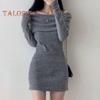 Women Knitting Tops Off Shoulder Long Sleeve Solid Color Slim Fit Pullover Tops Sexy Ribbed Long Blouse