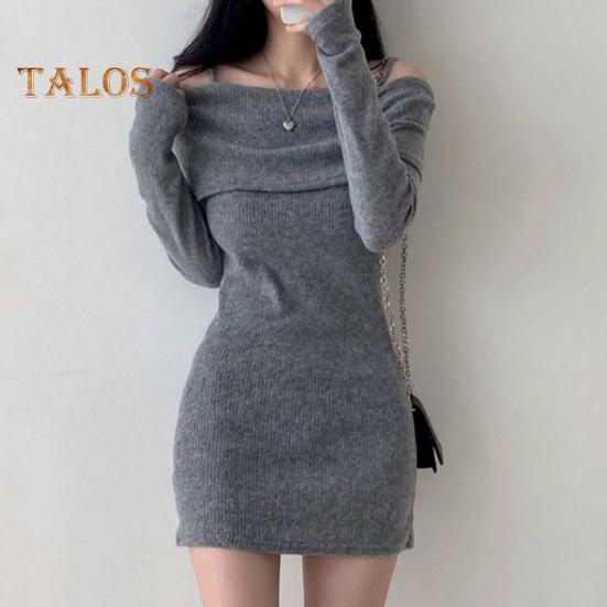 Women Knitting Tops Off Shoulder Long Sleeve Solid Color Slim Fit Pullover Tops Sexy Ribbed Long Blouse