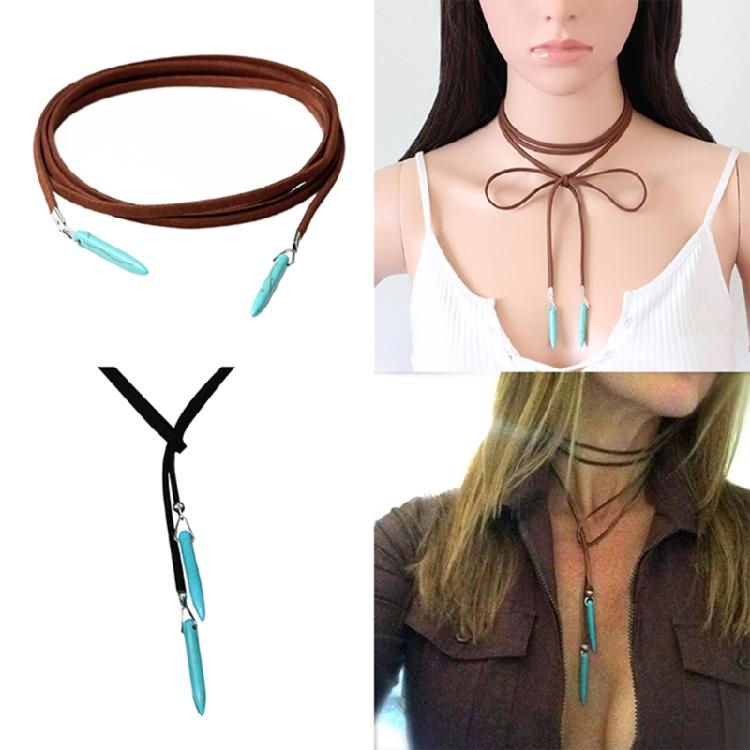 Turquoise Charm Necklace Bohemian Jewelry Natural Blue Stone Lariat Wrap