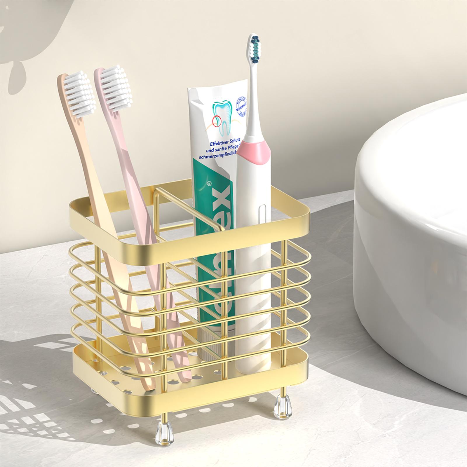 Toothbrush Holders for Bathroom Stainless Steel Electric Toothbrush Holder Wall Mounted Shower Toothbrush Toothpaste Holder (Gold,2 Slots) золотой