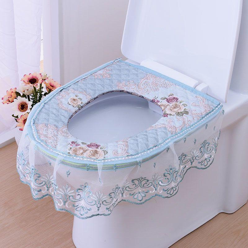 Haushalt Toilettensitzkissen, Wasserdichtes Sitzkissen, Sommer Baumwolle und Leinen Universelles Toilettensitzkissen, Spitzen-Toilettenbezug, Reißverschluss