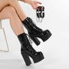 Gdgydh Halloween Punk Platform Boots For Women With Crisscross Straps Chains Rivets High-Heeled Boots For Nightclubs And Stages