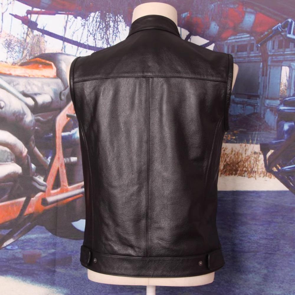 Motorkářská kožená vesta čínské velikosti Pánské Bundy bez rukávů z pravé hovězí kůže 100% SKUTEČNÁ hovězí kůže Stojánek Vesta Svrchní oblečení