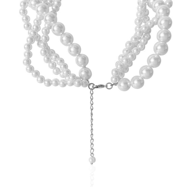 

Корейское многослойное жемчужное ожерелье с высоким блеском: Ретро стиль с крупным и мелким жемчугом платиновый