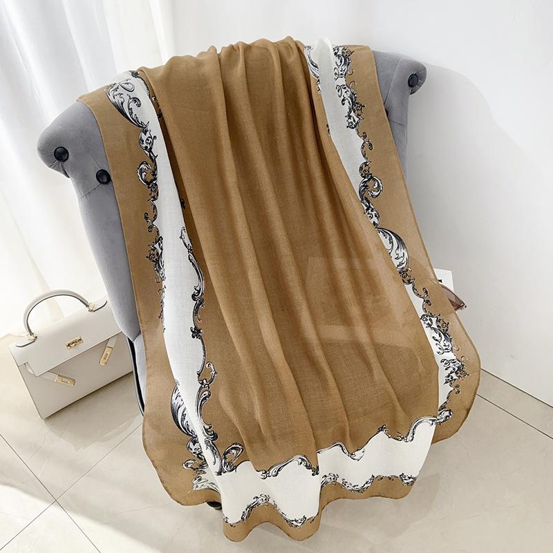 New cotton and linen printed silk scarf women's summer thin travel sunscreen shawl seaside beach towel air-conditioned room scarf women