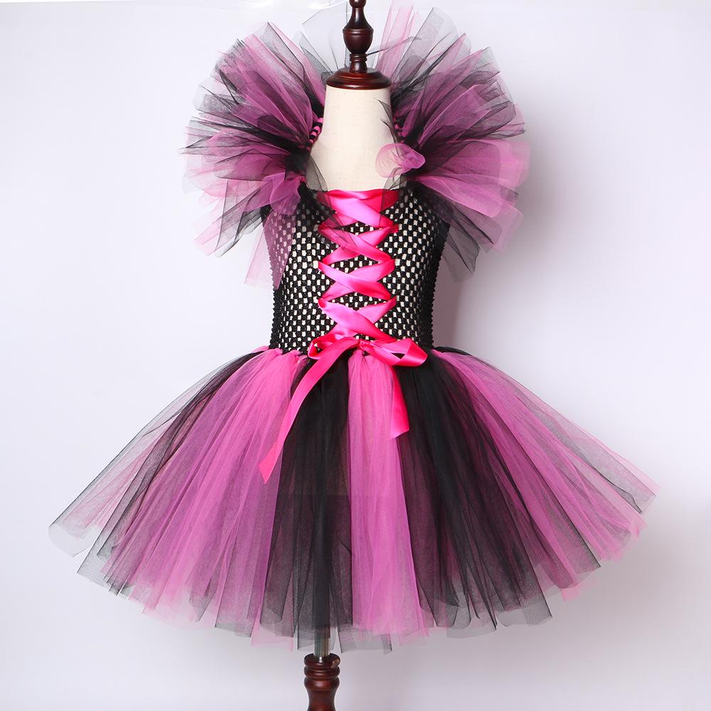 Halloween Witch Costume for Girls: European & American Style with Hat and Mesh Puffy Skirt