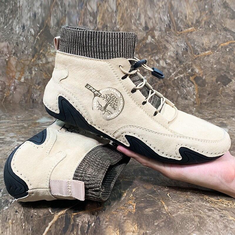 Herrenschuhe aus Leder Neue Freizeitschuhe Herren Slipper Wasserdicht Leicht Handgefertigt High-Top-Sneakers Stiefel Rutschfest Große Größe 48