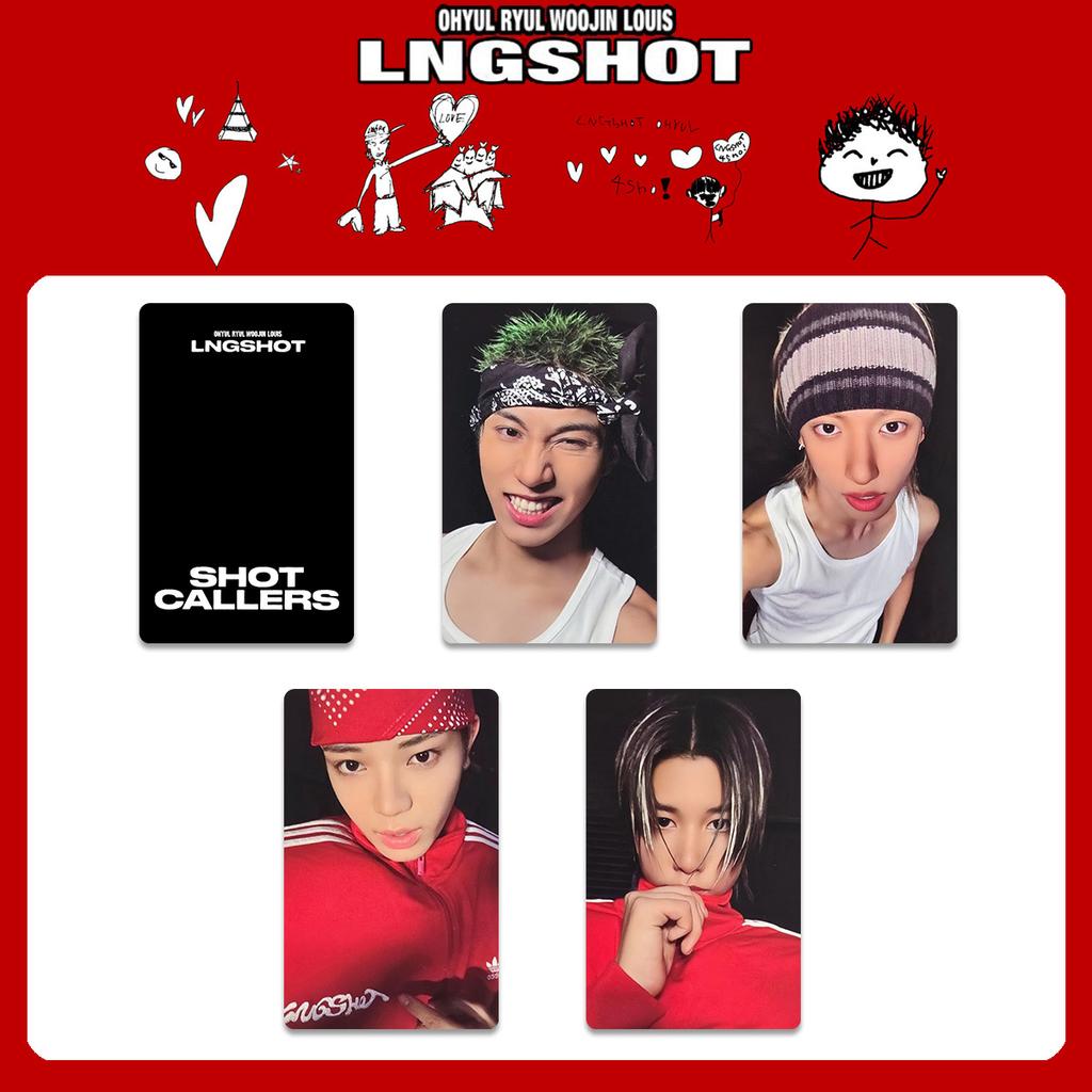 4Pcs LNGSHOT 1st Album SHOT CALLERS K4 Special Card POP-UP Store WVS Postcard RYUL WOOJIN LOUIS OHYUL Fans Bright Film Cards