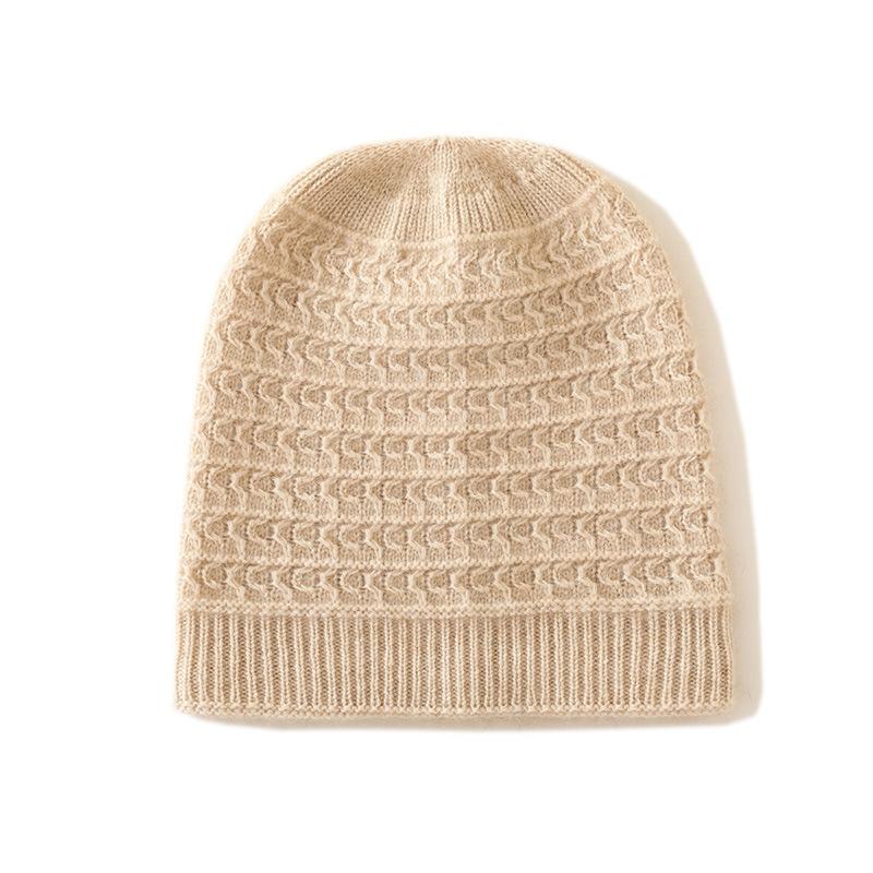 Cashmere Autumn and Winter New Style Women's High End Solid Color Cable Thickened Warm Fashion Knitted Casual Hat