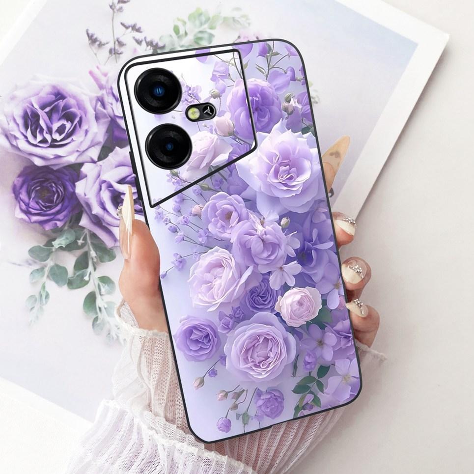 Luxus Blume Schmetterling Schleife Muster Hülle für Tecno Pova Neo Neo3 LE6 LH6n Rückseite Matt Weiches Silikon Handyhülle Stoßfest