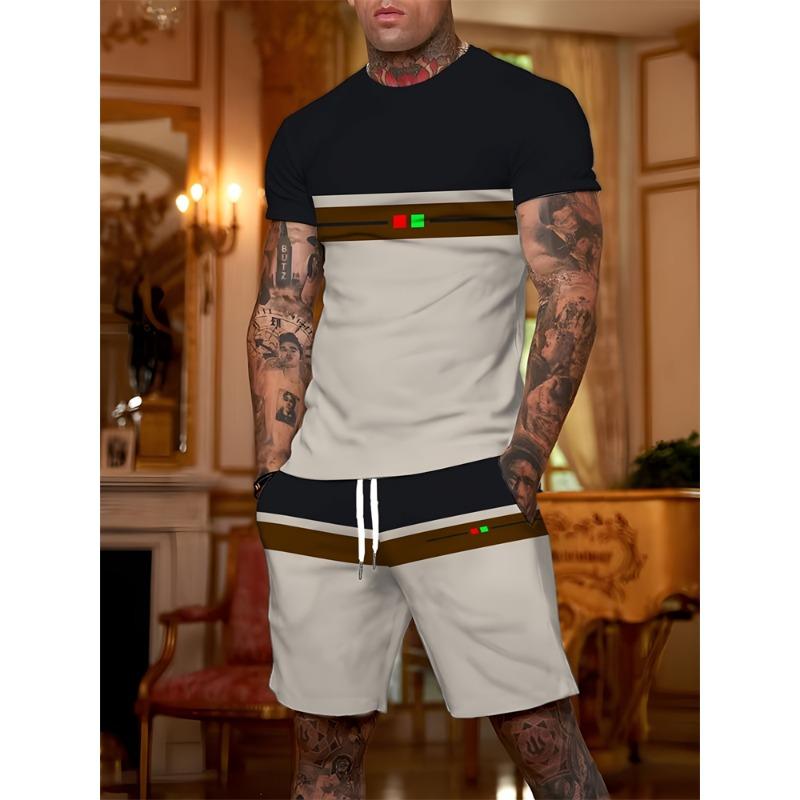 Summer Men's Short Sleeve Shorts Set Personalized Logo Printed Short Sleeve Shorts Set Loose Breathable Casual Fashion