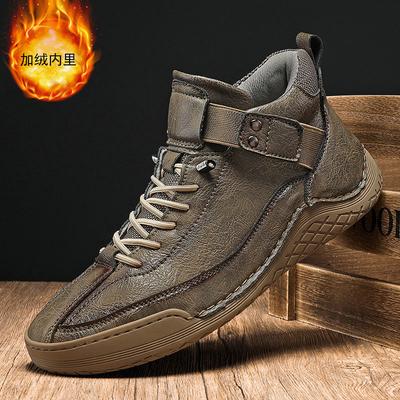 New Winter Sneakers Thick Plush Warm Men's Snow Boots PU Leather Men's Ankle Boots Handmade Men's Western Motorcycle Boots