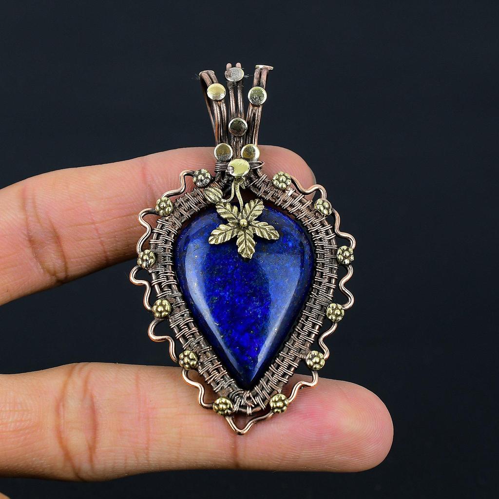 Lapis Lazuli Gemstone Copper Wire Wrap Handmade Pendant Jewelry Gift For Love