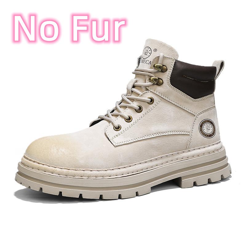 Fashion Men Winter Plush Snow Boots Cow Suede Leather Winter Men Boots Chelsea Fashion Shoes Vintage Motorcycle Boot Warm Winter Shoes