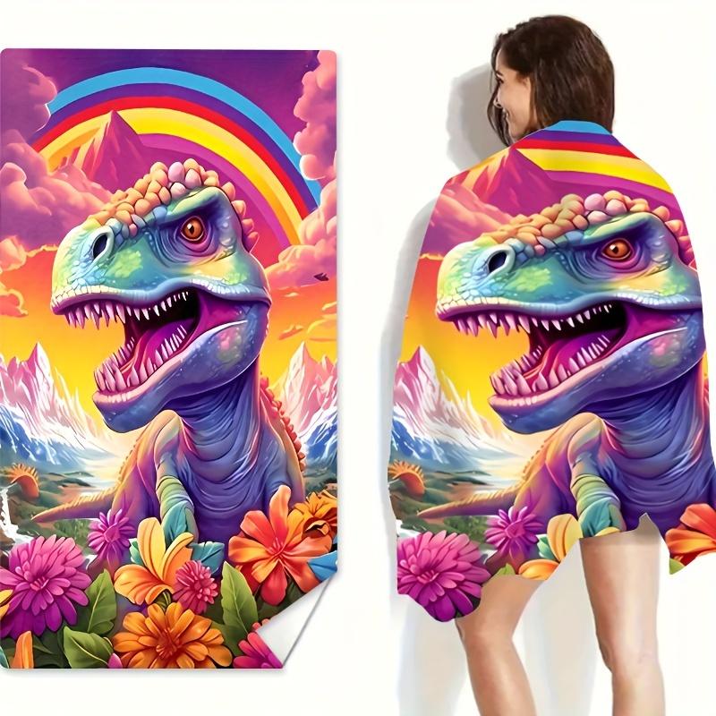 1PC Modern Cartoon Dinosaur Microfiber Beach Towel, Quick-Dry Super Absorbent, Ideal for Outdoor Swimming Yoga