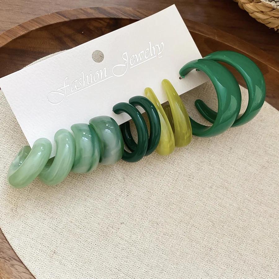 6Pcs/Set Trendy Fashion Pink Green Acrylic Resin C-shaped Hoop Earring Sets Female Elegant Daily Party Jewelry Accessory Gifts