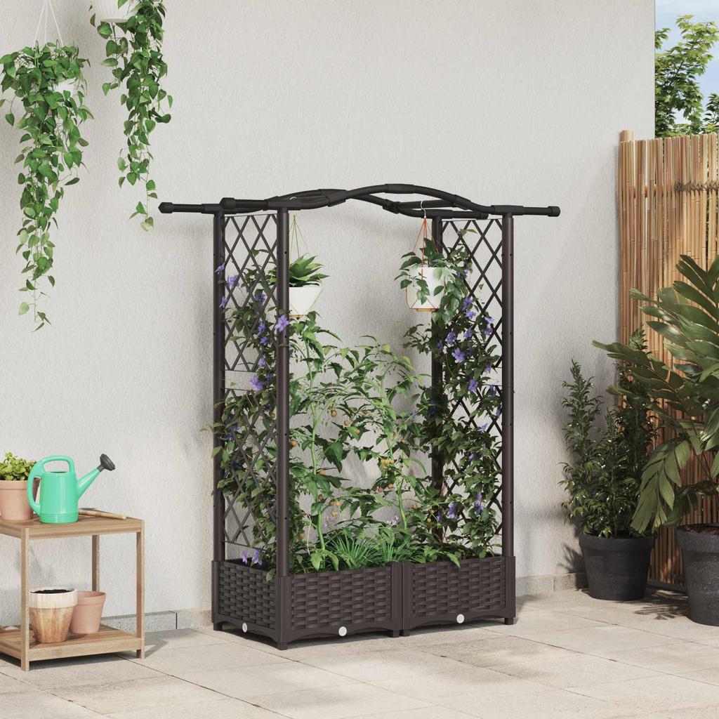 Elevated Planter with Trellis and Hanging Roof Brown 124 X 40 X 125 Cm PP