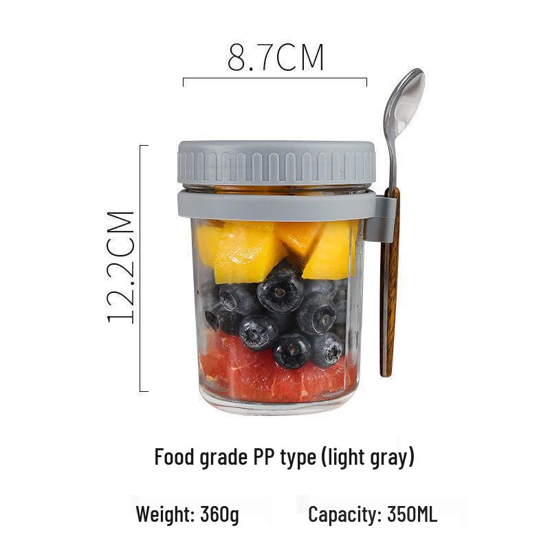 Portable Oatmeal Breakfast Cup with Spoon Lid Milk, Mason Jar for Overnight Oats. 350ml-600ml серый короткий