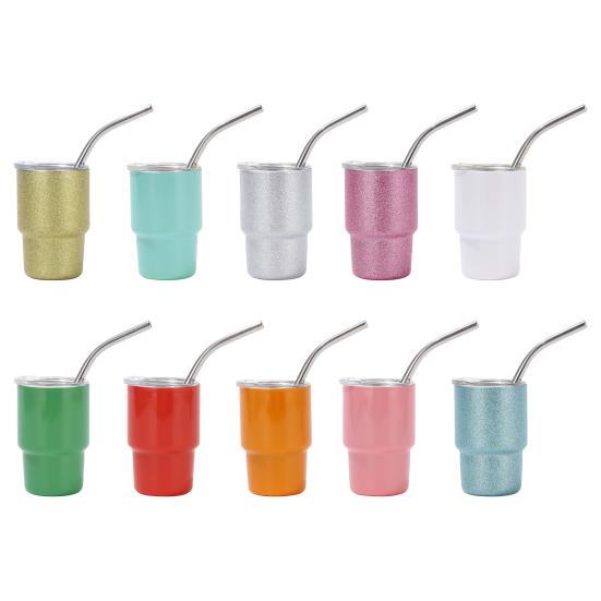 Mini Tumbler Sklenice na panáky se slámkou a víčkem 3 oz nerezová ocel