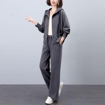 Plus Size Spring Casual Sports Suit Women's Fashion Hooded Thin Sweater Trousers Two-piece Suit
