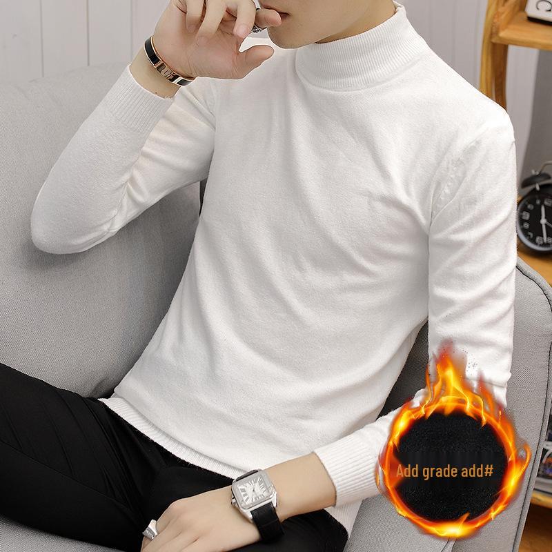 Men's Cross-Border Plus Size Velvet Thick Sweater, Autumn/Winter Half-High Collar Pullover, Trendy Warm Knitwear