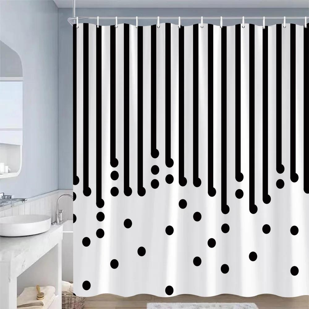 Colourful Striped Shower Curtains Red Yellow Blue Purple Round Dots Modern Geometric Bathroom Curtain Decor Polyester With Hooks