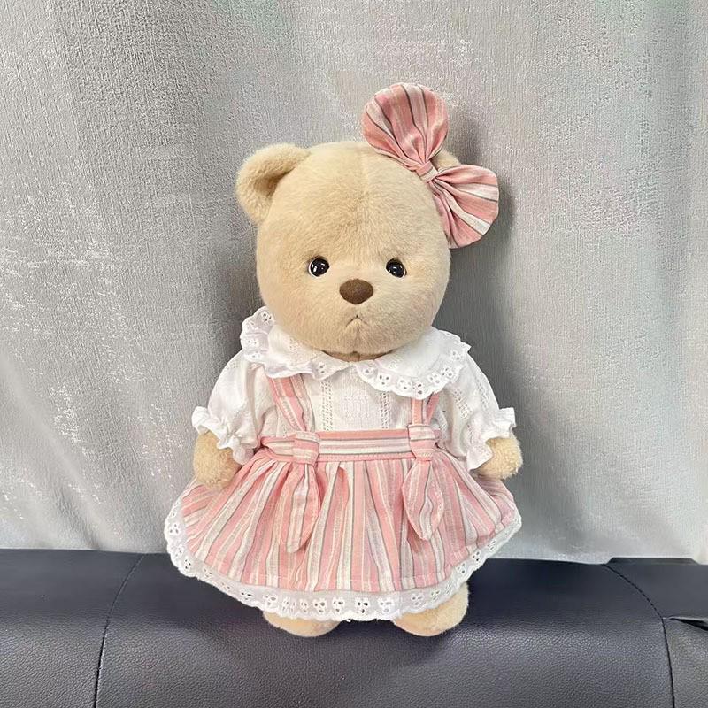 Medium Bear Outfit - Blue Pink Striped Carrot Overalls Set