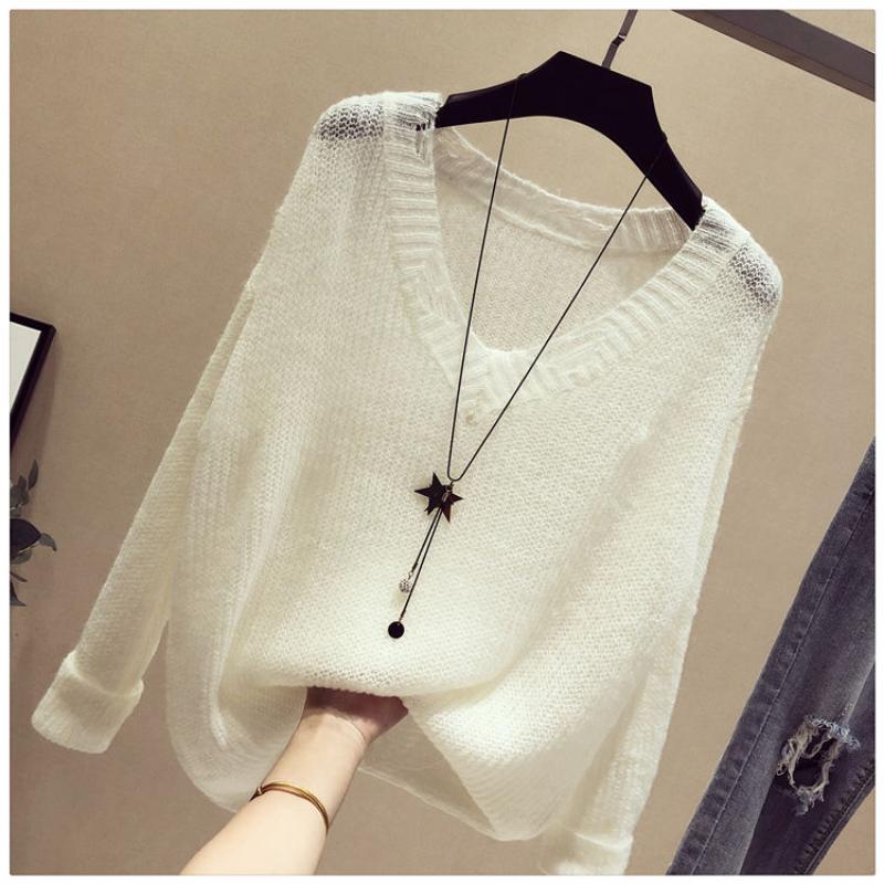 Spring Women's Sweater Long Sleeve Loose Knit Women's Thin Slouchy Sweater Hollow Top