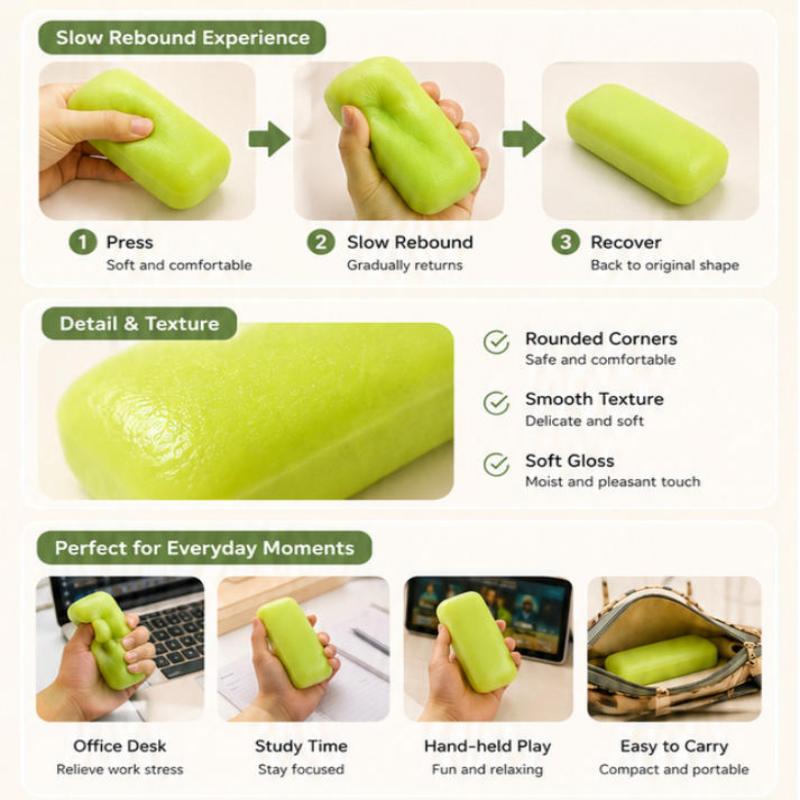 Slow Rebound Squishy Rice Cake Fidget Toy Wet Soft Stress Relief Squeeze Toy for Office Home Kids Adults Holiday Gifts Party Favors