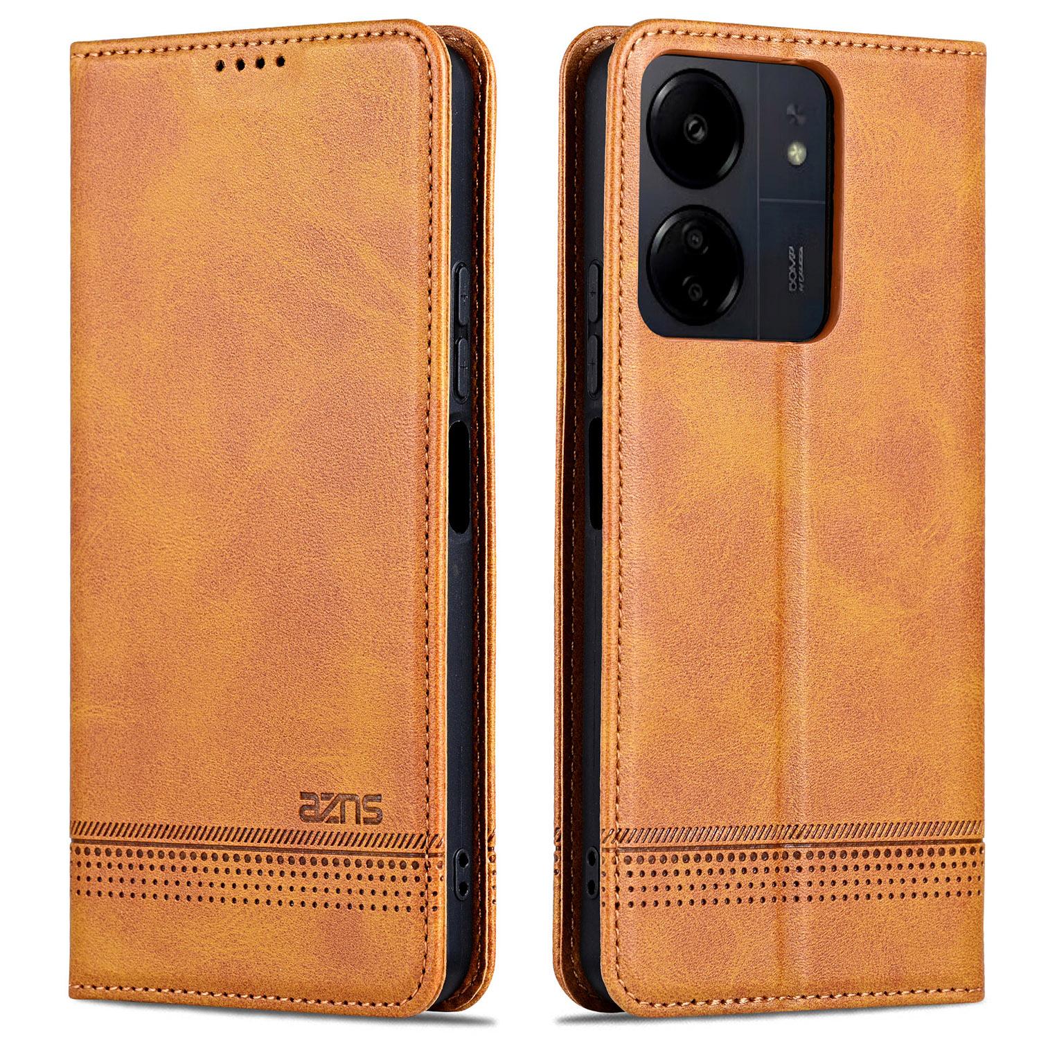 

AZNS For Xiaomi 13C 4G/13C 5G/Poco C65 4G/Poco M6 5G/13R 5G Leather Case Wallet Magnetic Phone Cover Brown