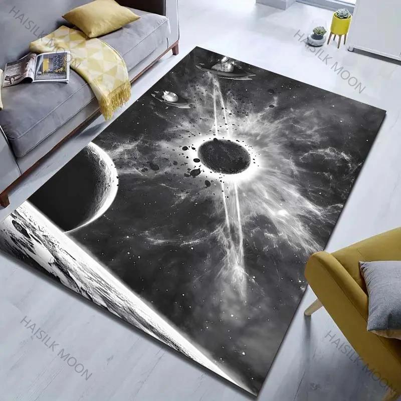 3D Printing Black Planet Light Pattern Carpet Modern Home Decor Area Rug Bedroom Living Room Bedside Sofa Floor Mat Luxury Gift