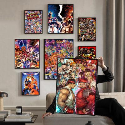 Plakat do gry S-STREET F-FIGHTER Plakaty anime Samoprzylepne Wysokiej jakości Grafika ścienna Plakaty retro do domu Dekoracja pokoju Kawaii