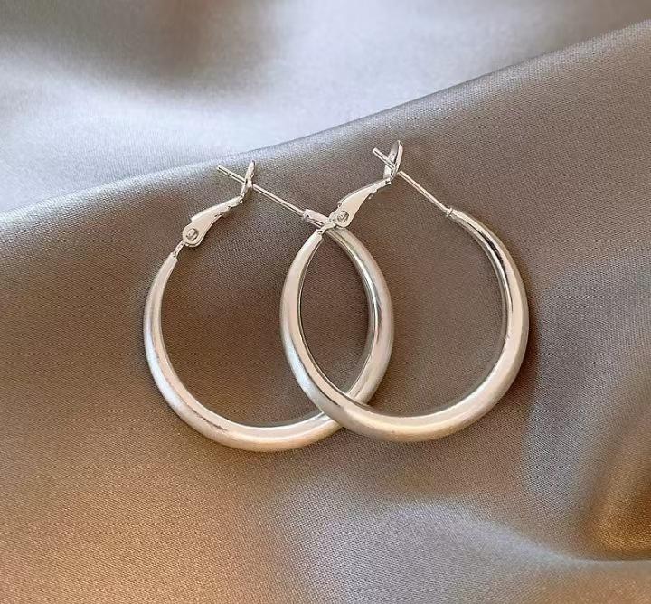 Japanese and Korean Su Ring Silver Needle Large Earrings New High-end Versatile Earrings Women's Autumn and Winter Explosion Simple Style