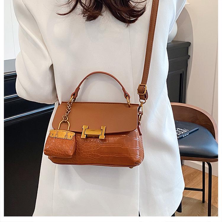 Women s Exquisite High-End Stone Pattern Crossbody Shoulder Bag - Trendy Fashionable Small Square Handbag коричневый