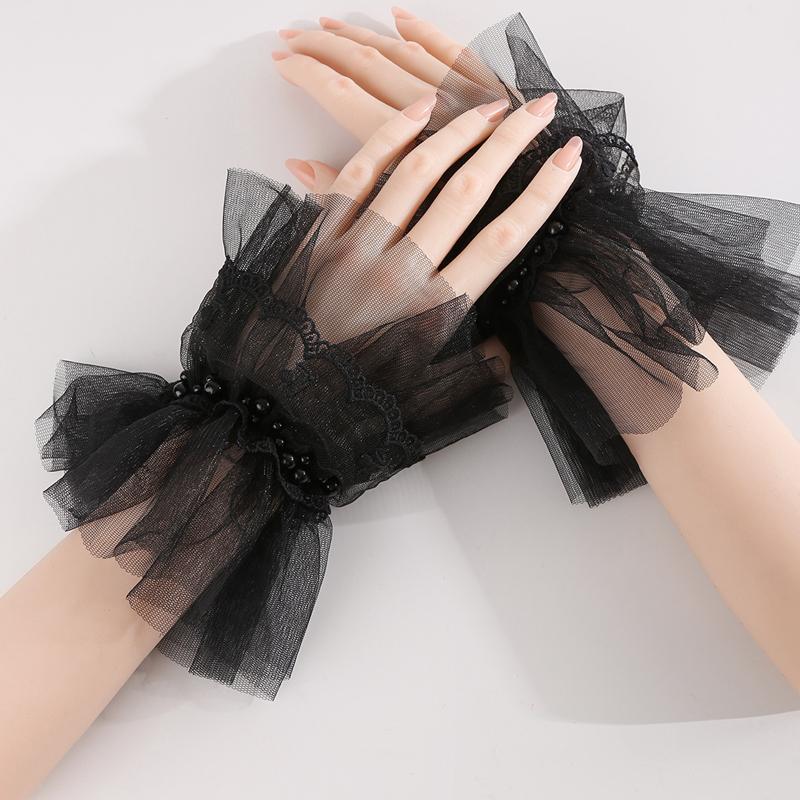 Beautiful Mesh Pearl Short Bridal Dress Lace Fake Sleeves Wedding Decoration Cuffs Pography Props Accessories