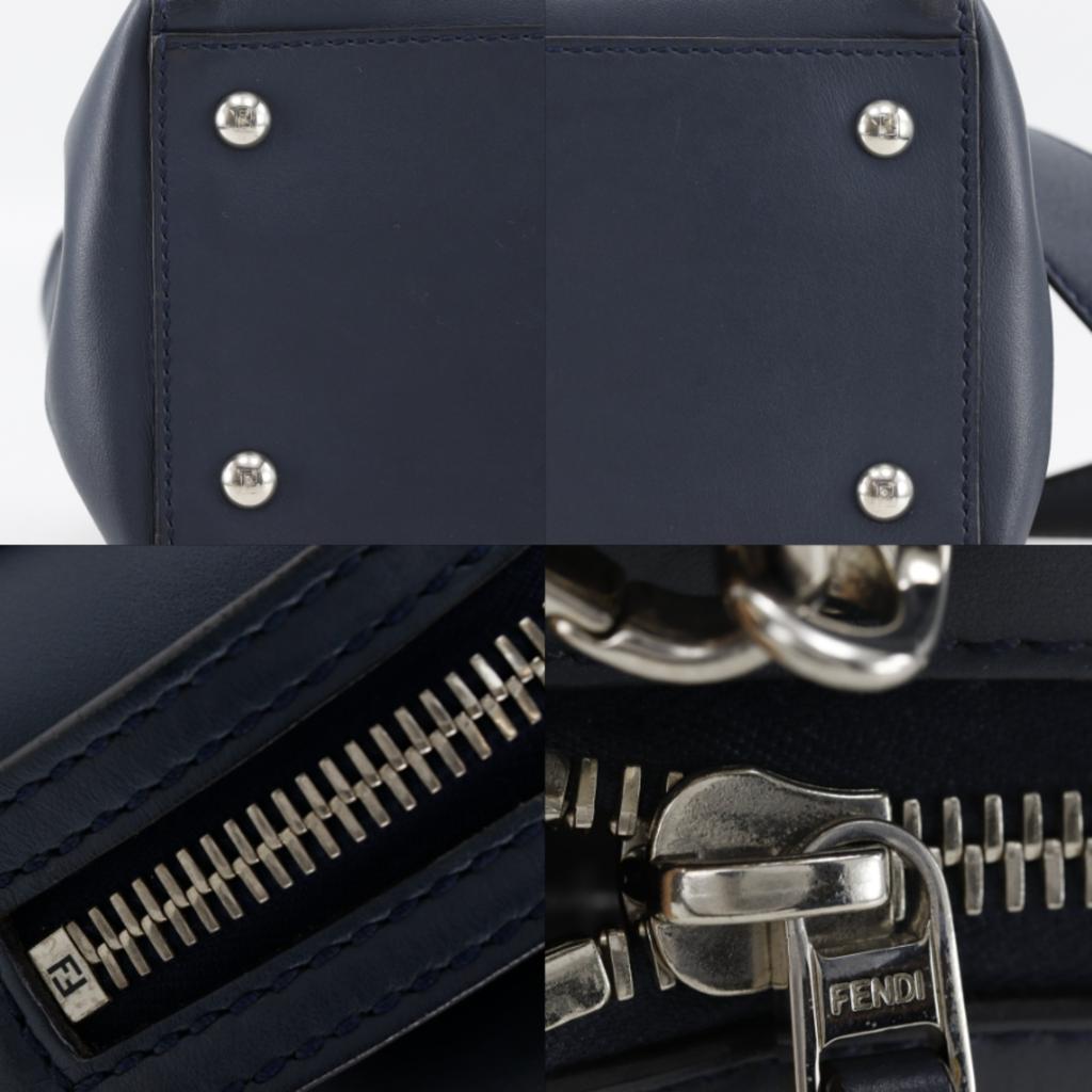 FENDI Dot com Handbag 2WAYShoulder Navy blue Calfskin Women Used