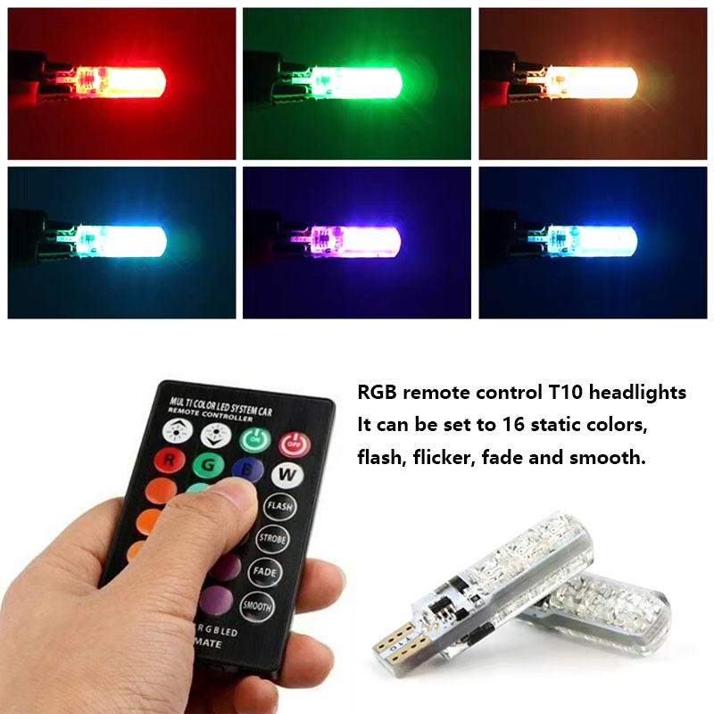 2PCS T10 RGB LED Clearance Lights Bulb-6SMD 5050 CANbus Car With Remote Controller Flash Reading Wedge Light Clearance Lights