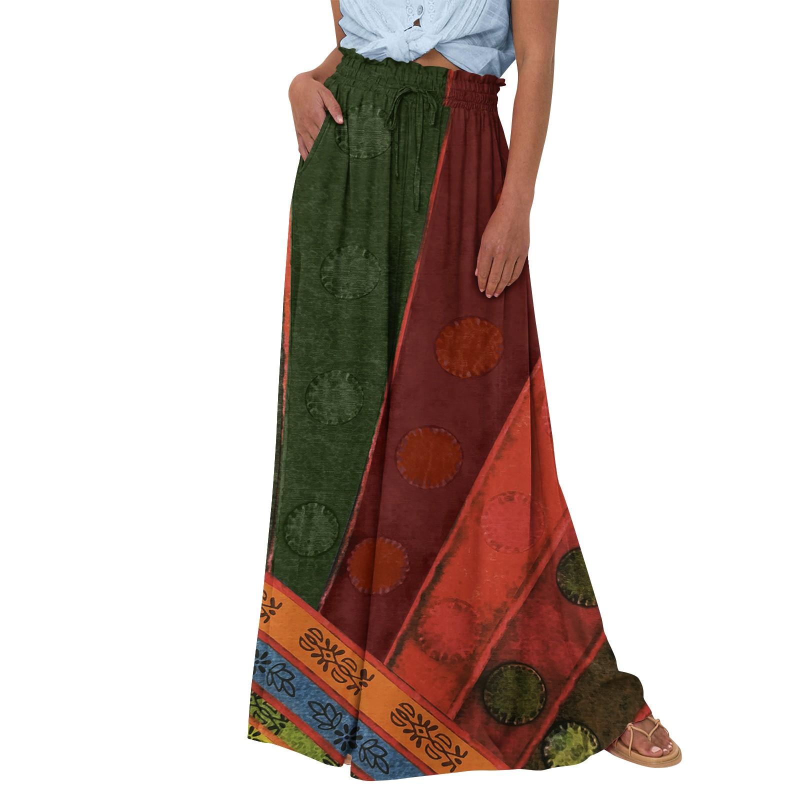 

Женские широкие брюки с высокой талией, летние повседневные струящиеся брюки-палаццо, пляжные брюки с цветочным принтом и карманом M оранжевый