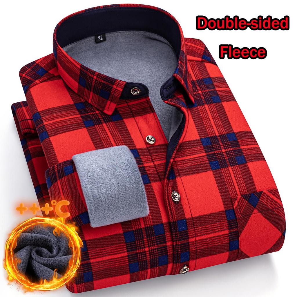 Men's Fashion Warm Long-sleeved Plaid Shirts Thickened Double-sided Fleece Cold-resistant Plus-size Casual Business Check Shirts