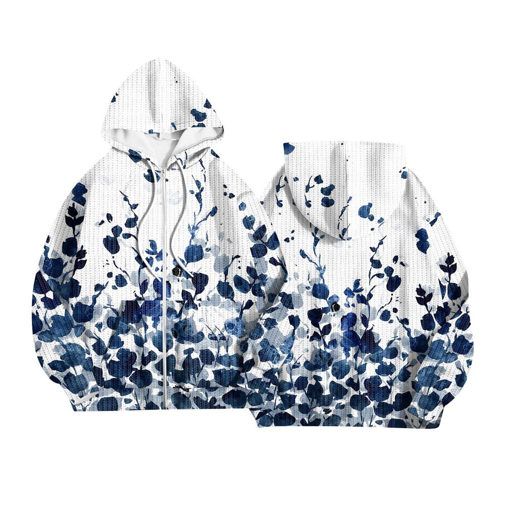 Women's Fashion Jacket Casual Printed Long-sleeved Hooded Cardigan Sweatshirts