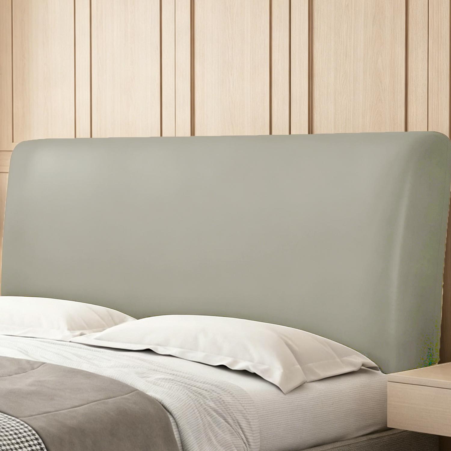 

100% Waterproof Oilproof PU Leather Stretch Bed Headboard Cover Anti-Scratch Headboard Slipcover Dustproof Bed Head Protector 180cm（Only Cover） світло-сірого кольору