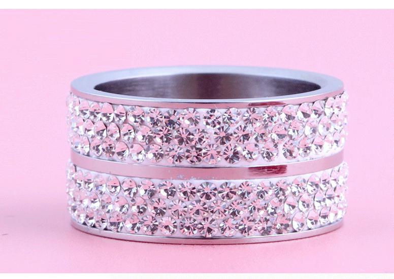 Stylish 12MM Stainless Steel Double Row Rhinestone Ring