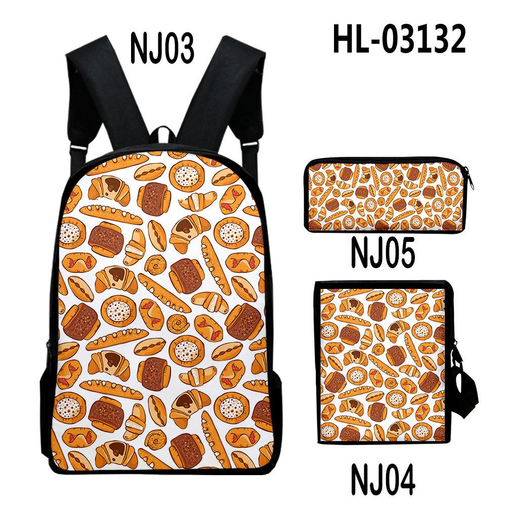 Harajuku Popular Cool Food 3D Print 3pcs/Set Pupil School Bags Laptop Daypack Backpack Inclined Shoulder Bag Pencil Case