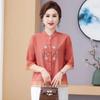 Women's Plus Size Summer Simple Commuter Shirt Middle-aged Solid Color Embroidery Elegant Tops