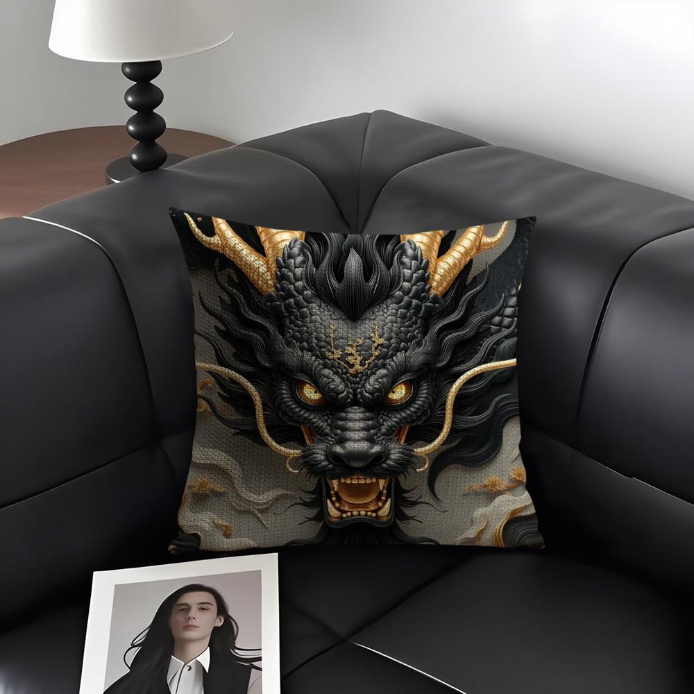 Famous Dragon Image Cool Cushion Cover Natural Linen Organic Fabric DoubleSided Printing Sofa Home Decor Gift Pillow Case