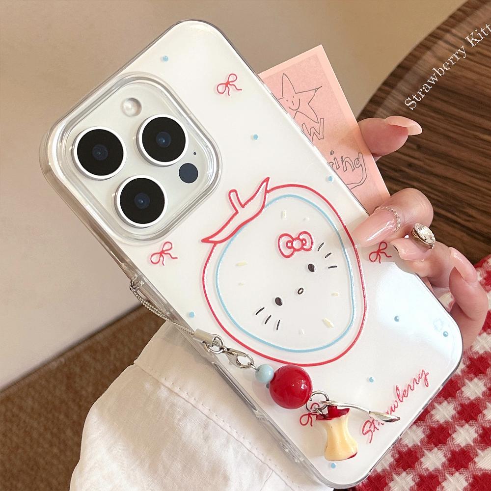 Cute Strawberry Cat IPhone 16 Case, Compatible with IPhone 17 Pro Max, Multi-Size Protective Case