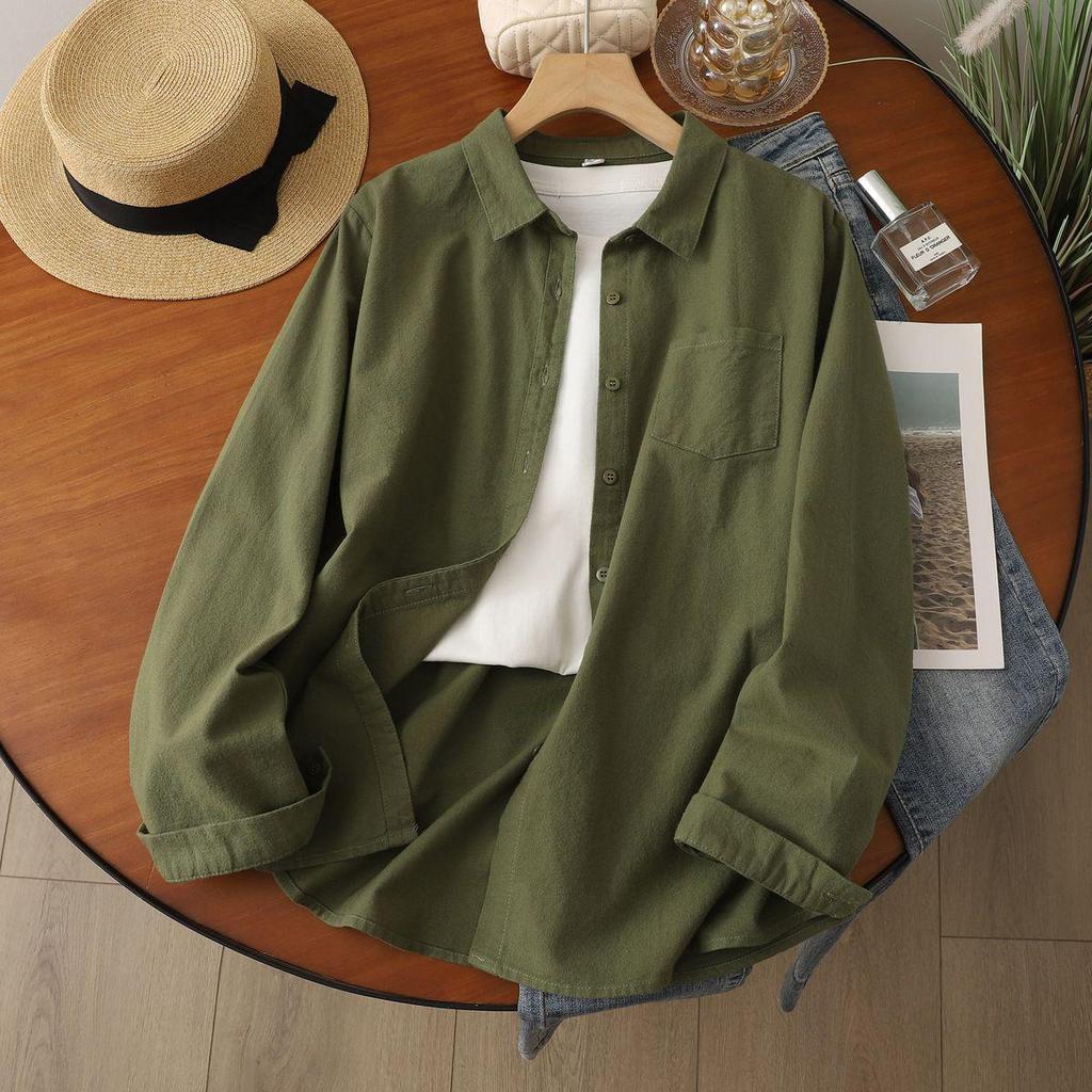 Women's Long-Sleeve Single-Breasted Shirt - Brushed Solid Color, Casual Slim Fit for Autumn/Winter 2025.